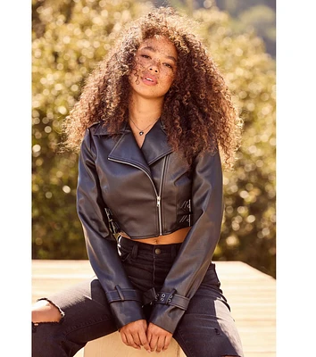 CROPPED FAUX LEATHER ブルゾン Faux leather cropped jacket - pull&bear