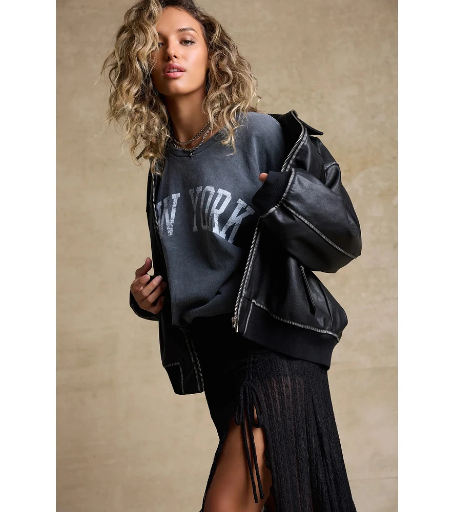 Windsor Vintage Chic Faux Leather Oversized Bomber Jacket