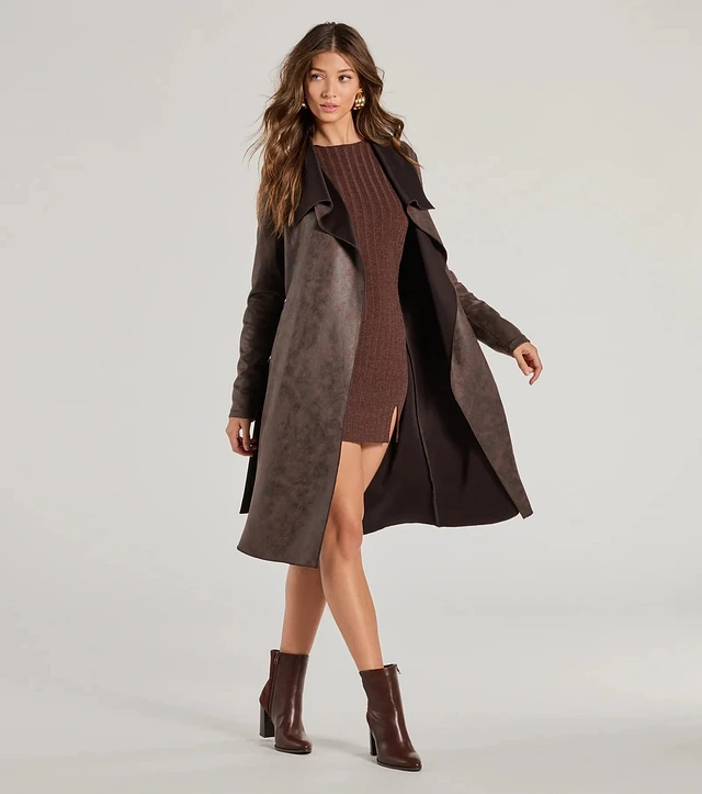 Azalea Wang Gilda Olive Faux Sherpa Collared Belted Oversize