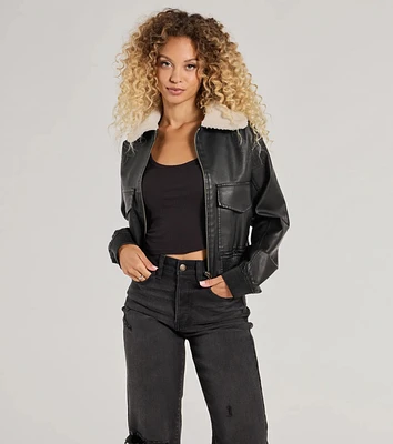 Windsor Downtown Girl Faux Leather Sherpa Crop Jacket at Hamilton