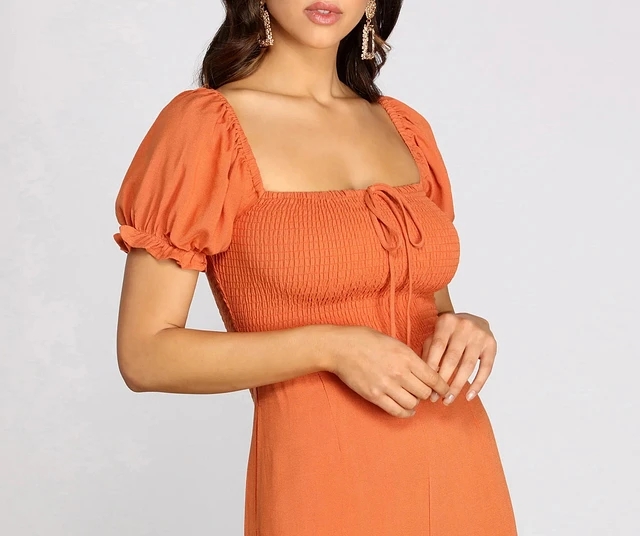 Windsor On The Bright Side Puff Sleeve Smocked Jumpsuit