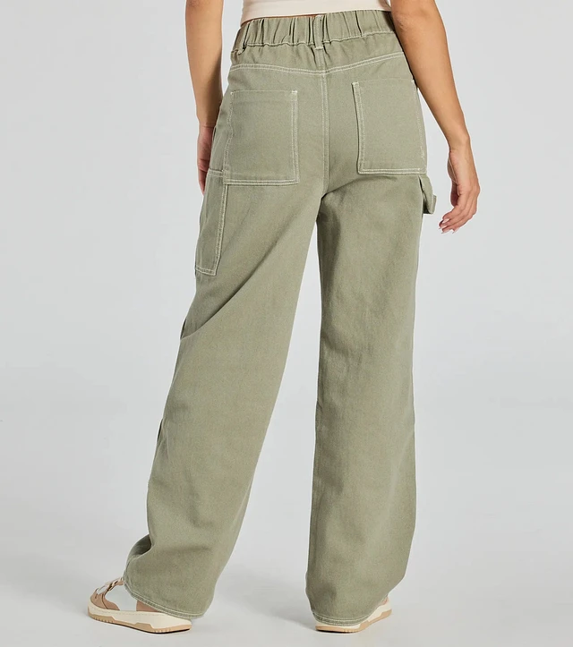 Windsor Effortlessly Casual Wide-Leg Twill Cargo Pants at