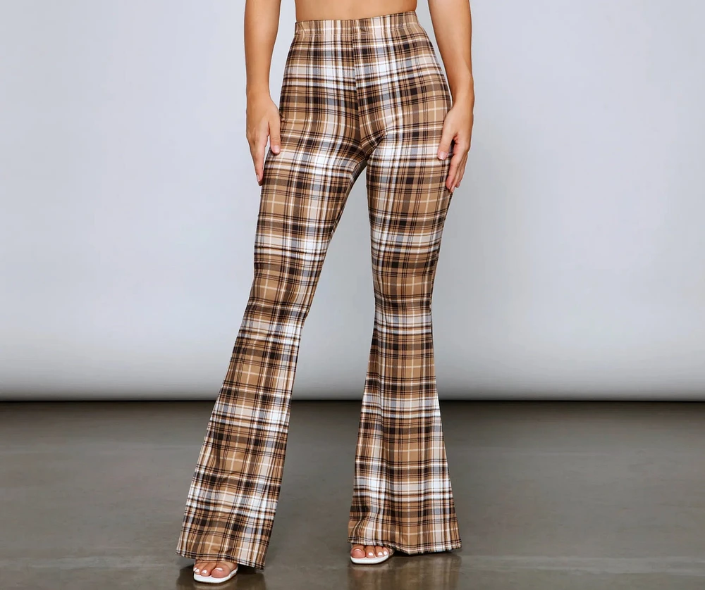 Windsor Trendy Must-Have Plaid Flare Pants | MainPlace Mall