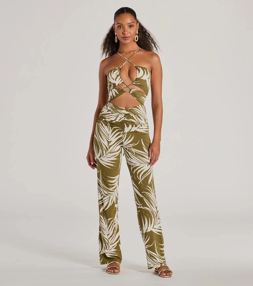 Windsor Jet-Set to Paradise Strappy Cutout Tropical Knit Jumpsuit