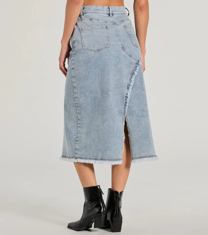Windsor Cool Composure High-Rise Frayed Slit Denim Midi Skirt