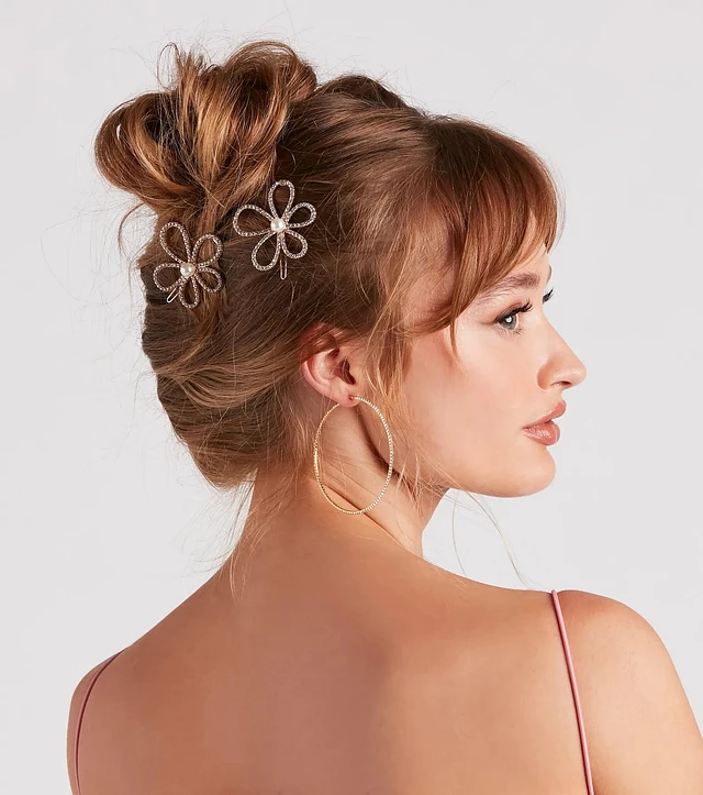 Claire's Club Gold Rhinestone Flower Hair Clips - 2 Pack | Arden Fair