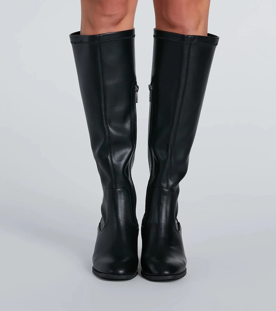 Windsor Sleek Strut Faux Leather Fitted Knee-High Boots at