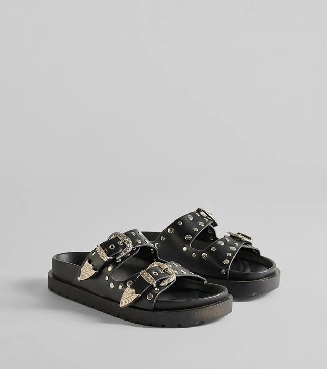 AE Western-Buckle Vegan Leather Sandal at Hamilton Place in