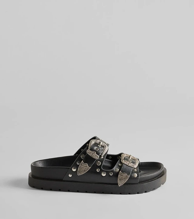 靴 MEDI WESTERN BUCKLE SANDALS Mia Embossed Metal Western Sandal - Women's Shoes in Sand