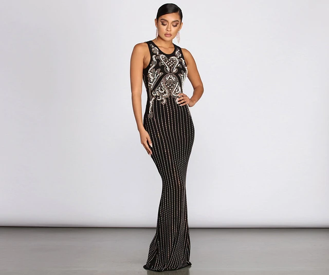 Windsor Carla Formal Crepe Strapless Faux Pearl Dress