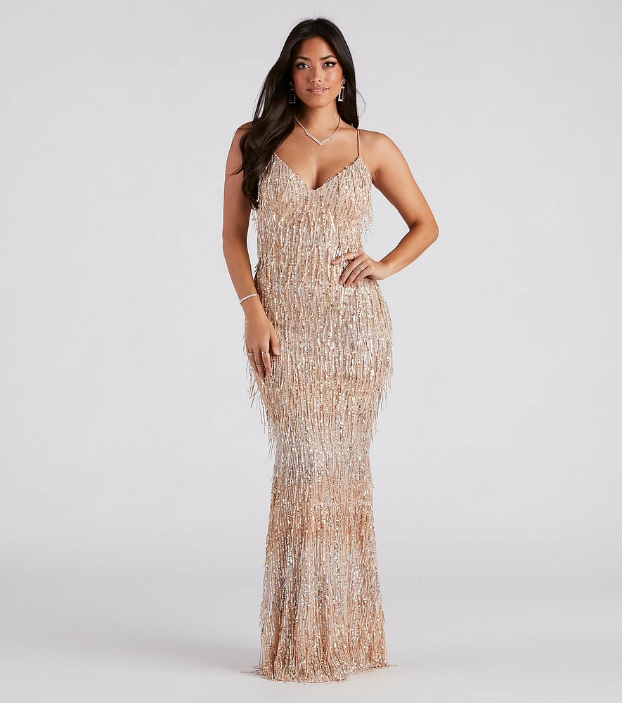 Windsor Rebekah Formal Sequin Fringe Mermaid Dress | MainPlace Mall