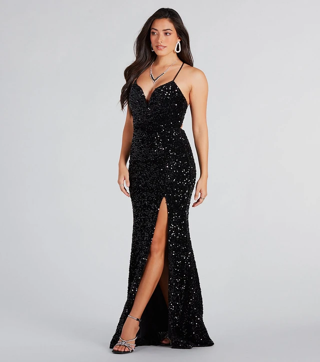 Windsor Giselle Formal Sequin Velvet Lace-Up Dress | Arden Fair