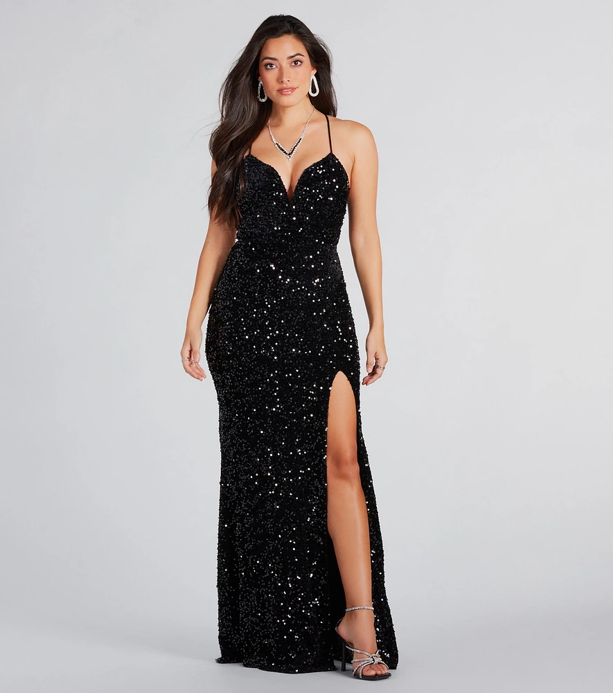Windsor Giselle Formal Sequin Velvet Lace-Up Dress | Arden Fair