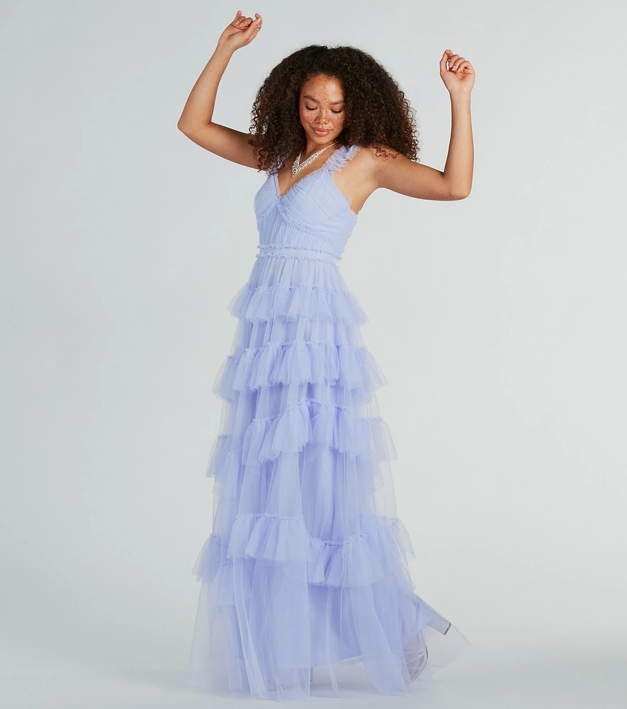 Windsor Elissa Sleeveless A-Line Ruffle Pleated Tulle Gown