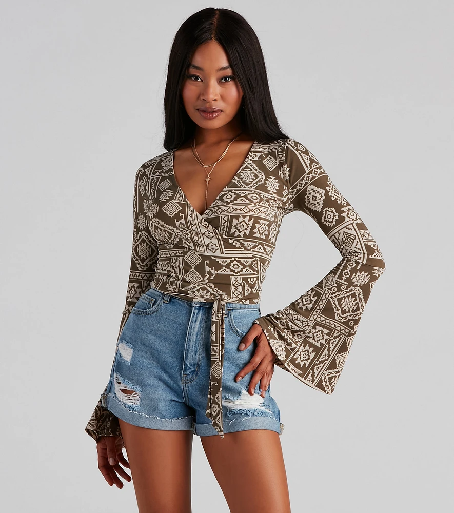 Windsor Boho Bell Sleeve Wrap Top | CoolSprings Galleria