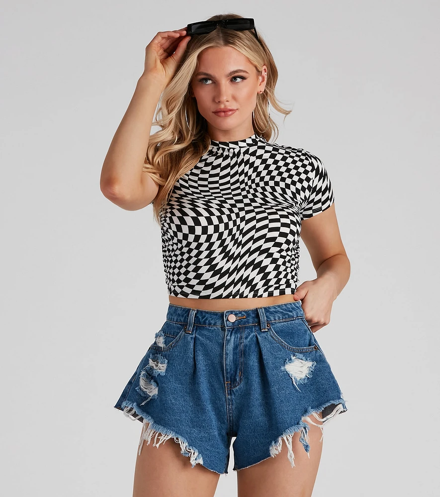 Windsor Optical Illusion Checkered Crop Top | MainPlace Mall