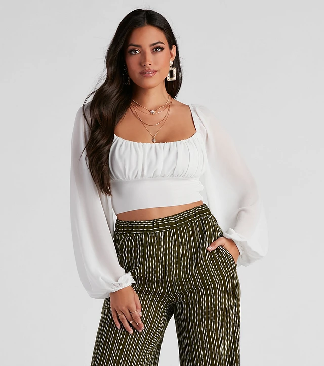 Windsor Sheer Fun Off-The-Shoulder Crop Chiffon Blouse at