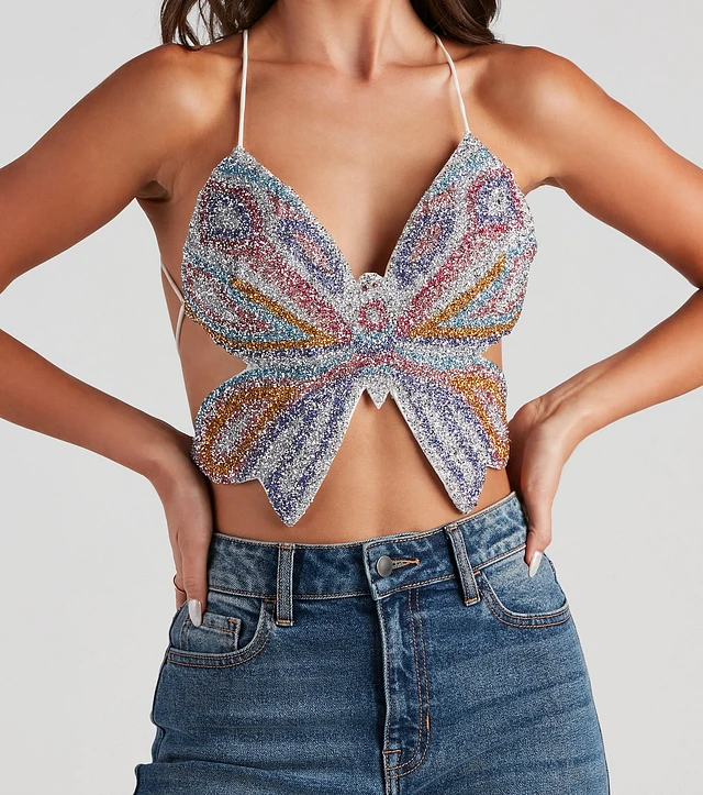 Windsor Mystical Glam Butterfly Glitter Crop Top at
