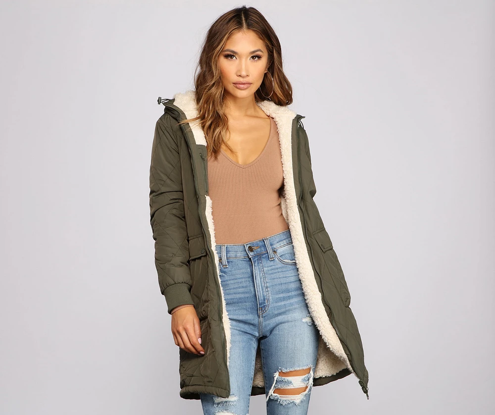 Windsor Bundle Up Reversible Long Line Puffer Jacket | Arden Fair
