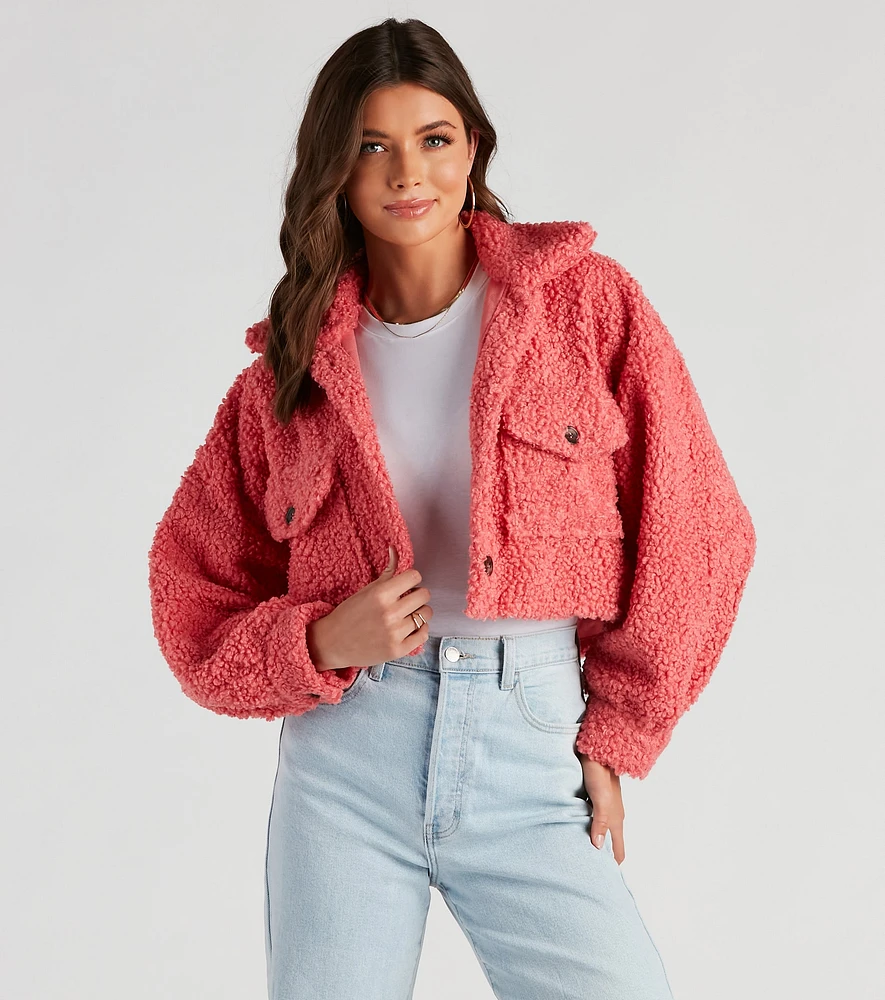 Windsor Teddy Bear Faux Sherpa Crop Jacket | Arden Fair