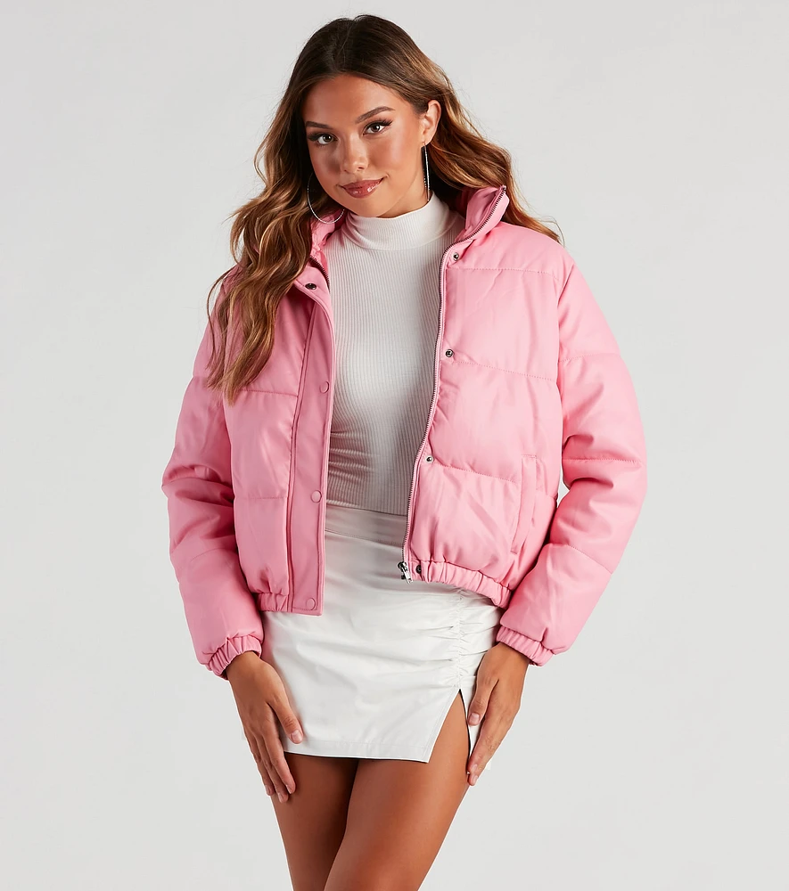 Windsor Stylish Edge Faux Leather Puffer Jacket at Foxvalley Mall