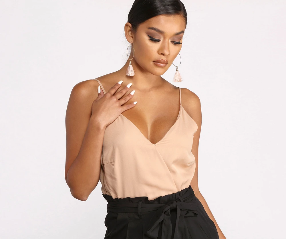 Windsor Two Tone Sleeveless V-Neck Paperbag Jumpsuit at