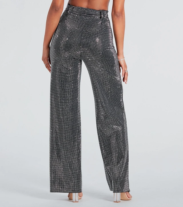 【IONSEOUL】Eden Bijou Wide Pants (3colors) 4JH621 Windsor Gorgeous Bling Rhinestone Belted Wide-Leg Pants