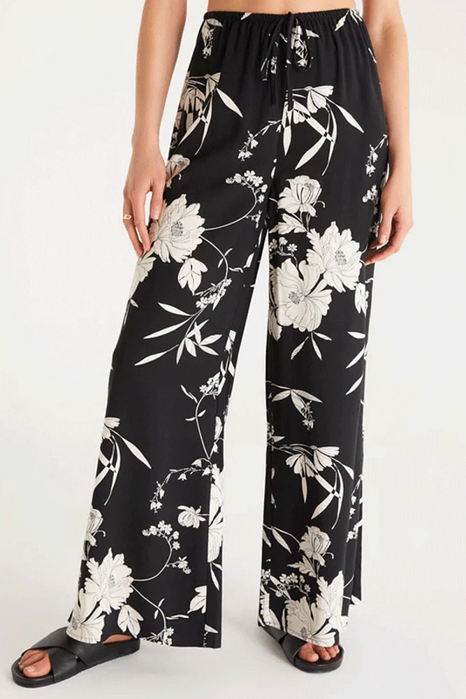 Z Supply Reese Floral Wide Leg Pant | Black | Pacific City