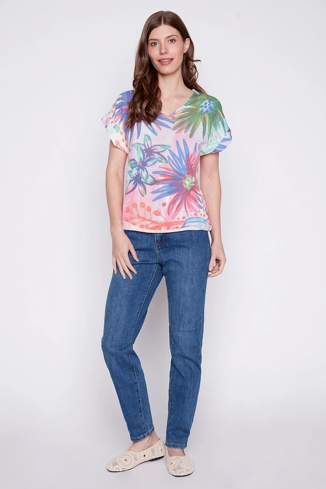 Via Vitale Flower print soft knit top | Erin Mills Town Centre