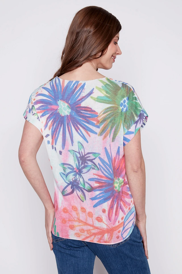 Via Vitale Flower print soft knit top | Erin Mills Town Centre