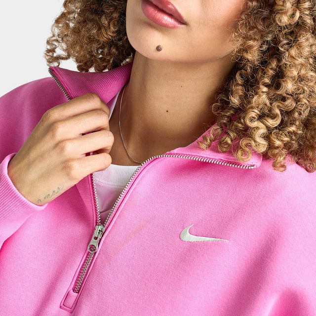 売れ筋商品|||ナイキ カットソー トップス レディース Sportswear Women's Phoenix Fleece Quarter-Zip Cropped Sweatshirt Playful Pink/sail Nike Sportswear Phoenix Fleece Women's 1/4-Zip Cropped