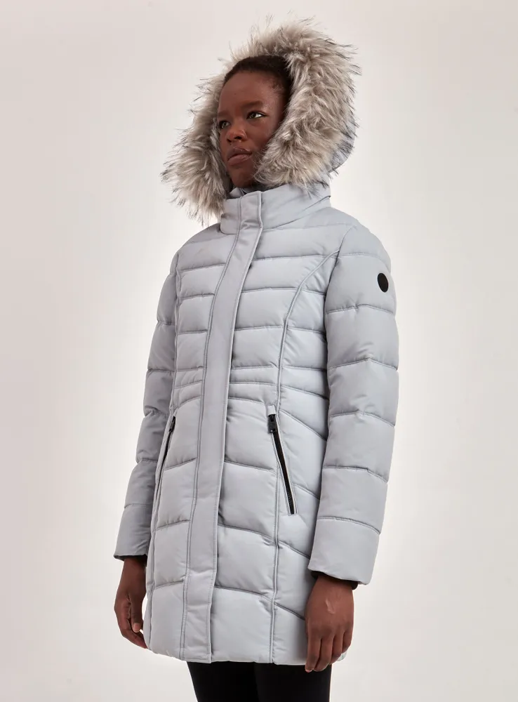 Point Zero PAMELA PARKA JACKET HOODED FAUX FUR TRIM 35 C ASH