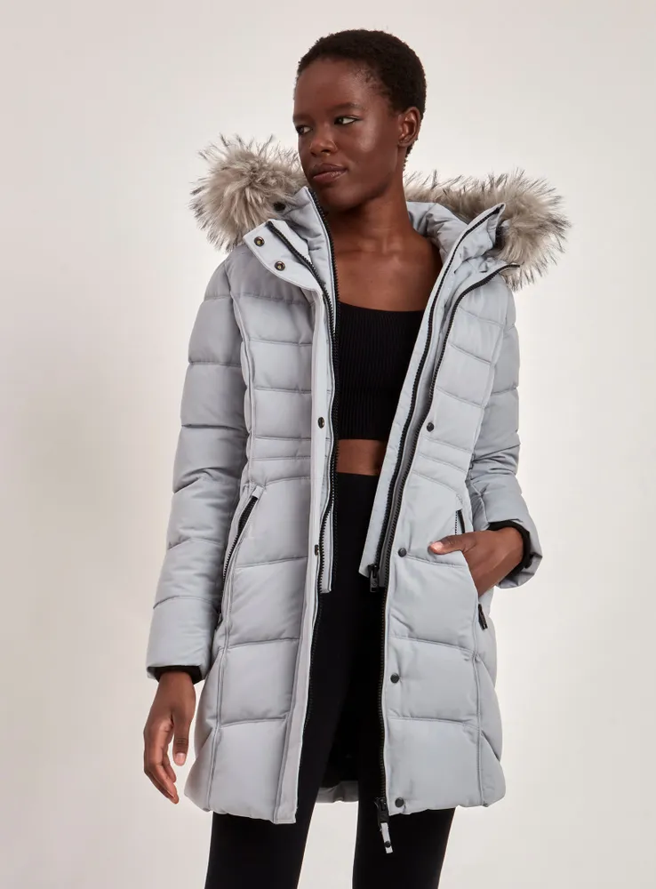 Hooded faux hot sale fur trim coat