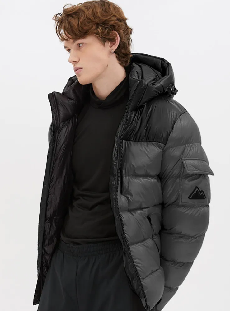 Hooded padded jacket mens sale