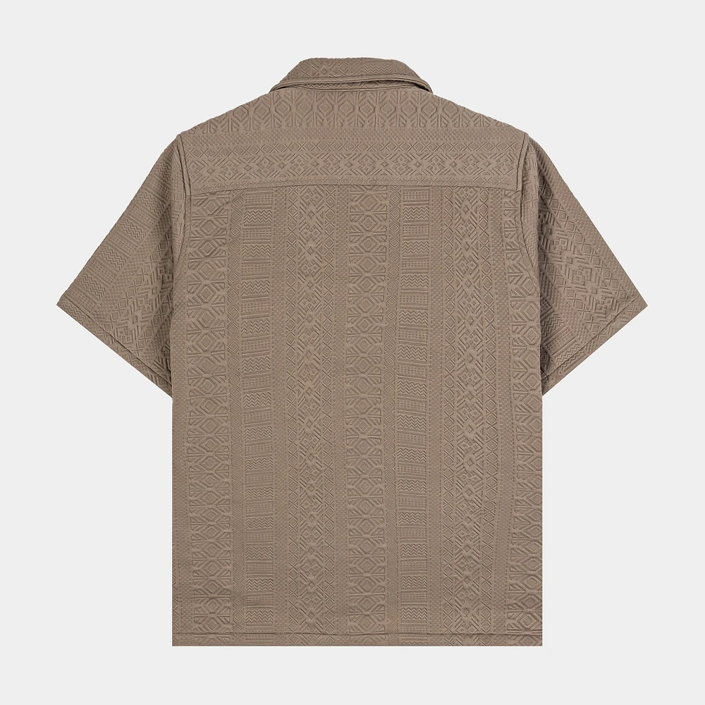 MAISON ARTICLE Ornate Jacquard Button Up Mens Short Sleeve Shirt