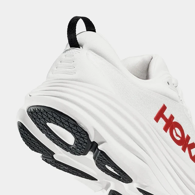 HOKA Bondi 8 Mens Running Shoes (White/Vermillion) | Arden Fair