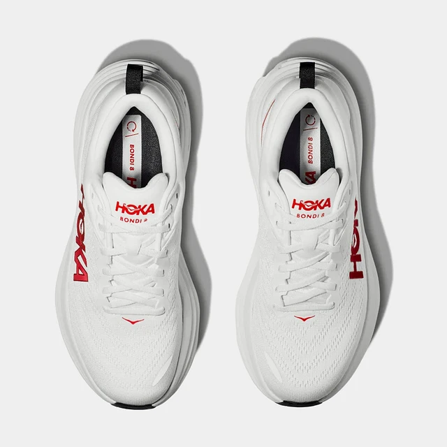 HOKA Bondi 8 Mens Running Shoes (White/Vermillion) | Arden Fair