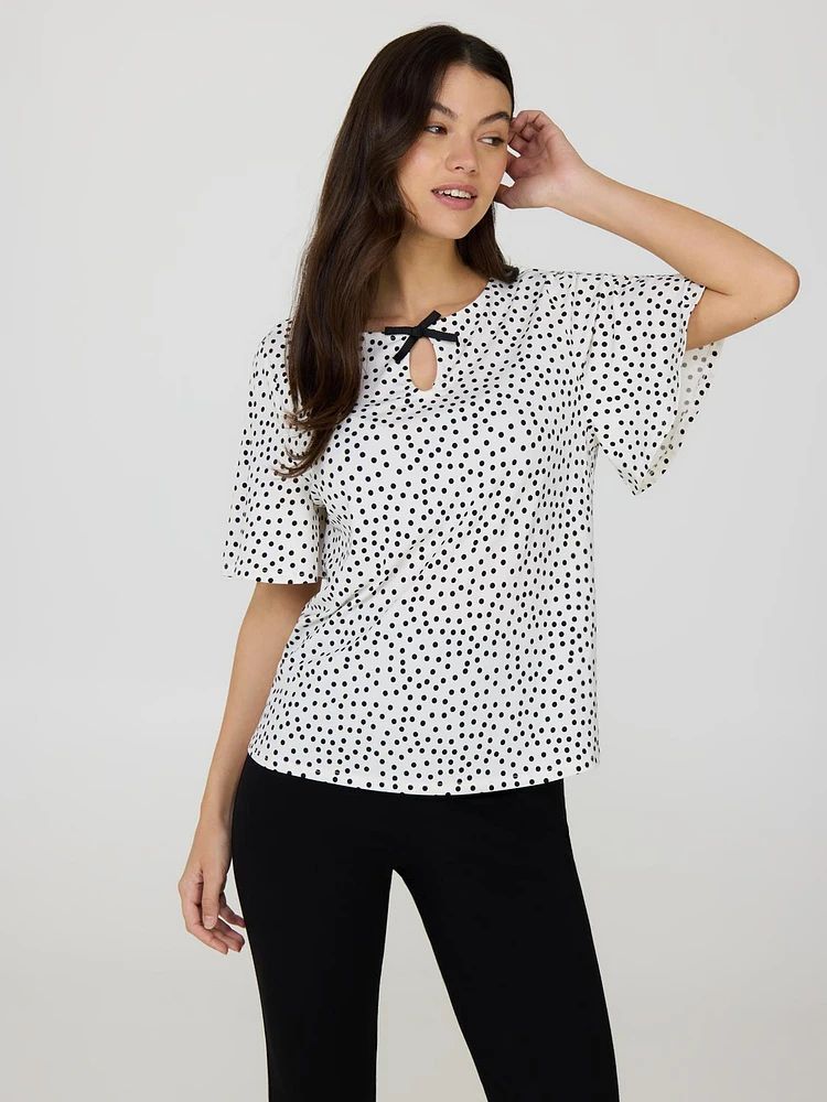 Suzy Shier Flutter Sleeve Polka Dot Top at Coquitlam Centre