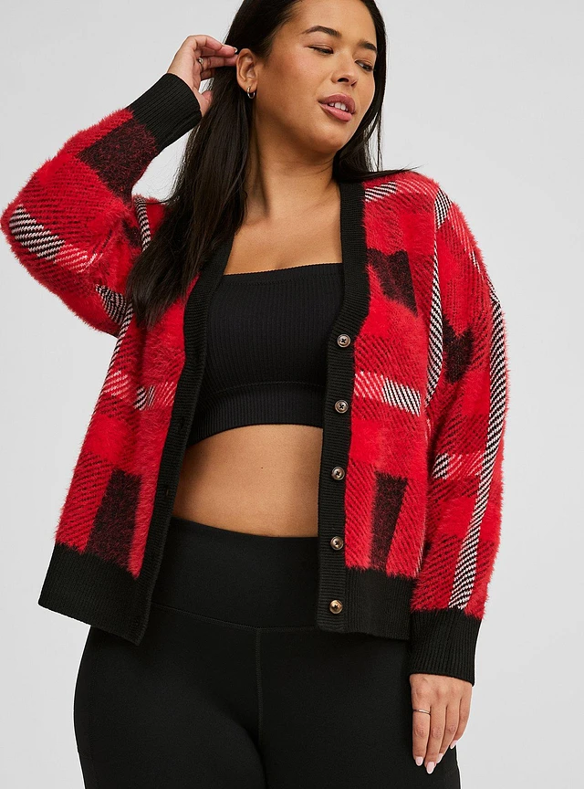 TORRID Luxe Cozy Eyelash Drop Shoulder Cropped Cardigan