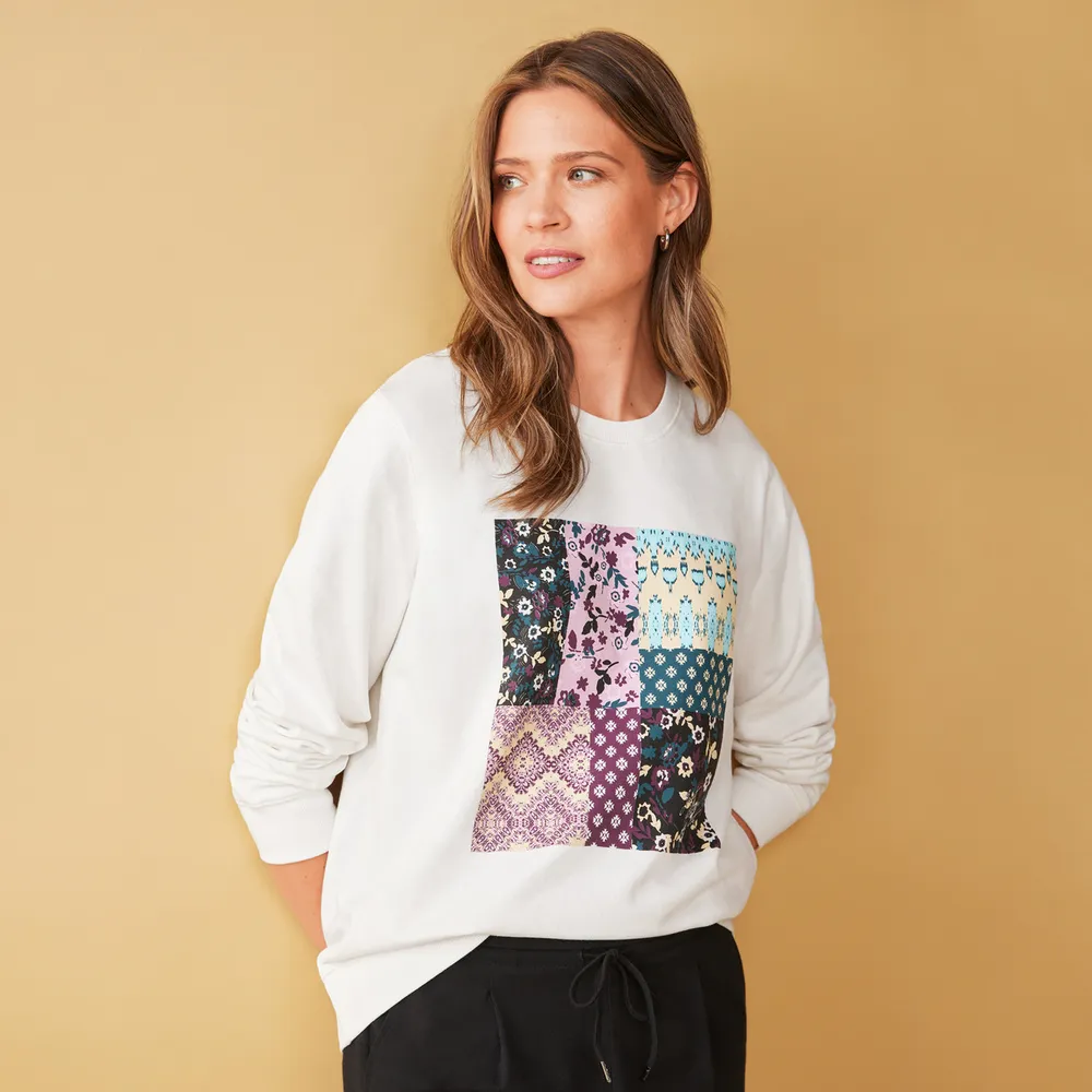 Patchwork crewneck sweater outlet