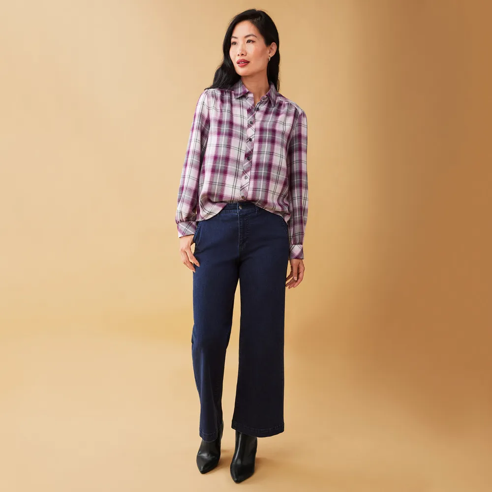 Puff sleeve plaid top shop