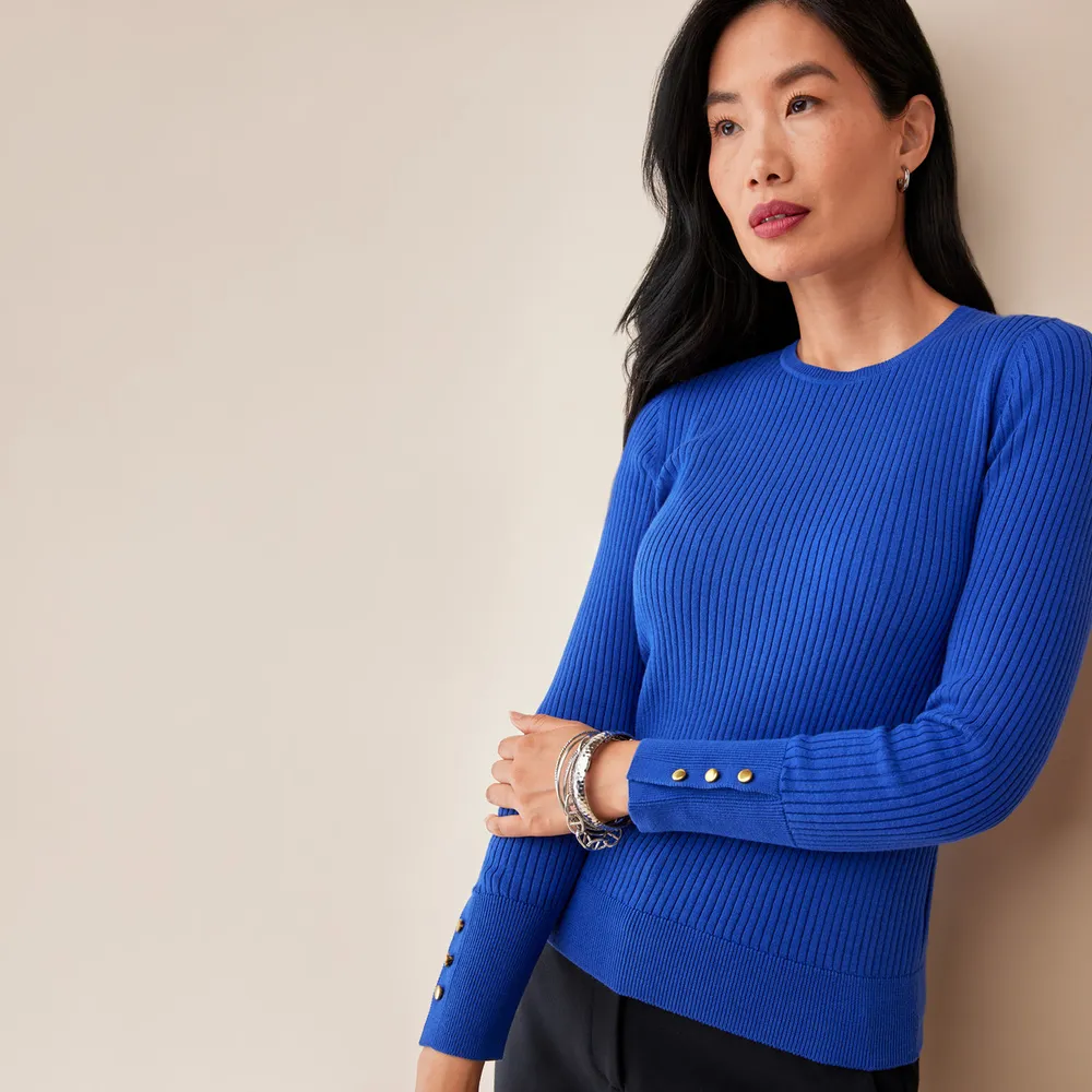 Ribbed crewneck clearance sweater