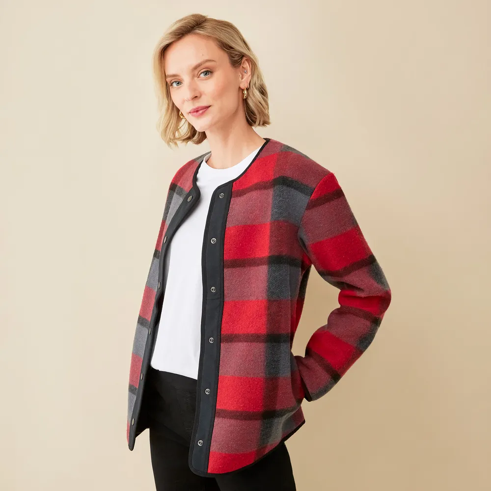 Red plaid discount fleece jacket