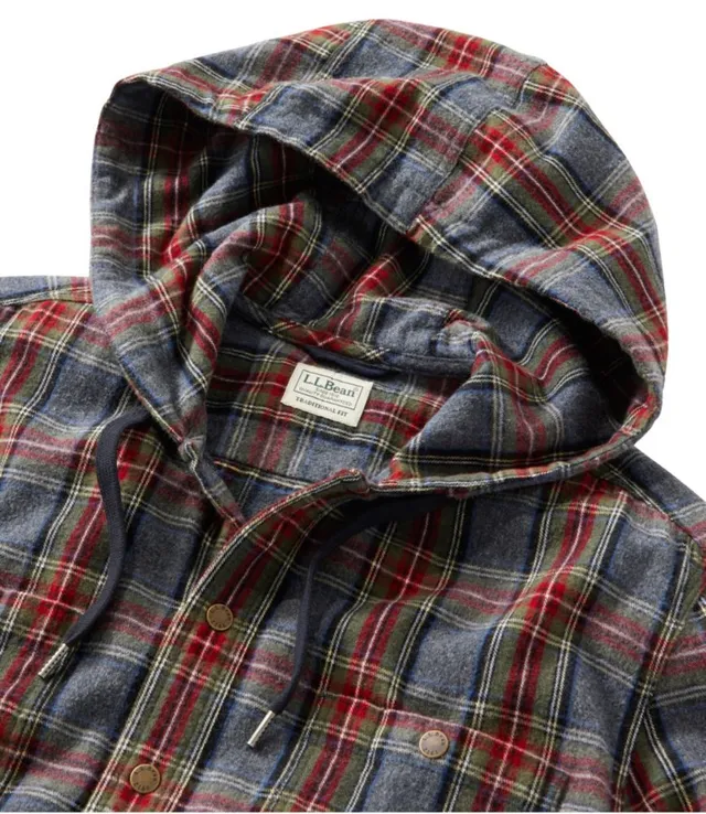 L.L. Bean Men's Scotch Plaid Flannel Hooded Shirt, Slightly