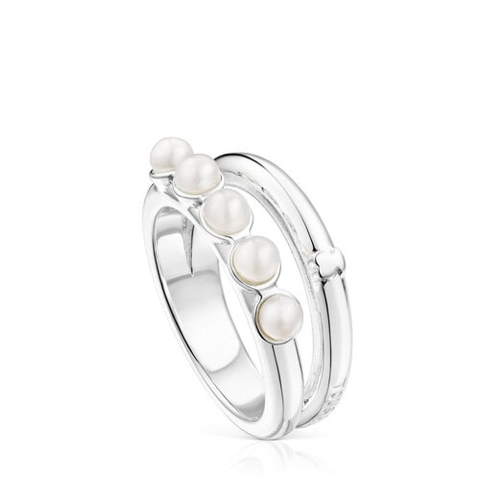 TOUS Silver TOUS Fellow Double ring with pearls Plaza Las Americas