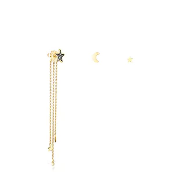 TOUS Set of Silver Vermeil Nocturne Earrings with Diamonds Plaza