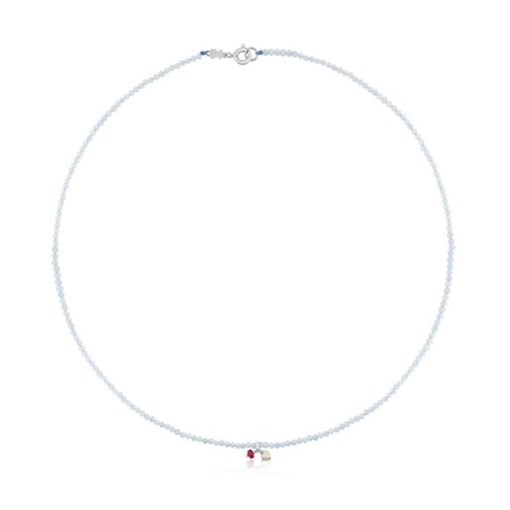 TOUS Silver Camille Necklace with Chalcedony Ruby and Pearl