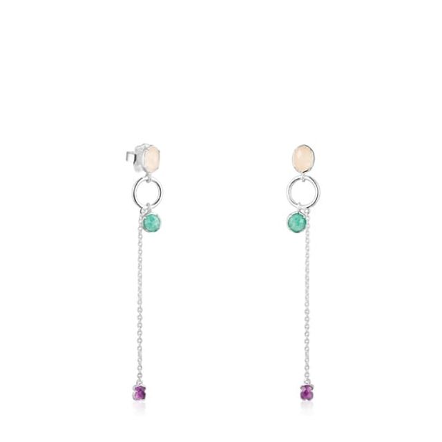 TOUS Long Silver and Gemstones Cool Color Earrings Westland Mall