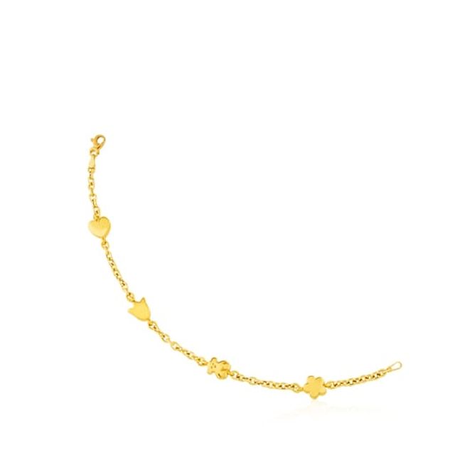 TOUS Gold Sweet Dolls Bracelet with Flower, Tulip, Heart and Bear