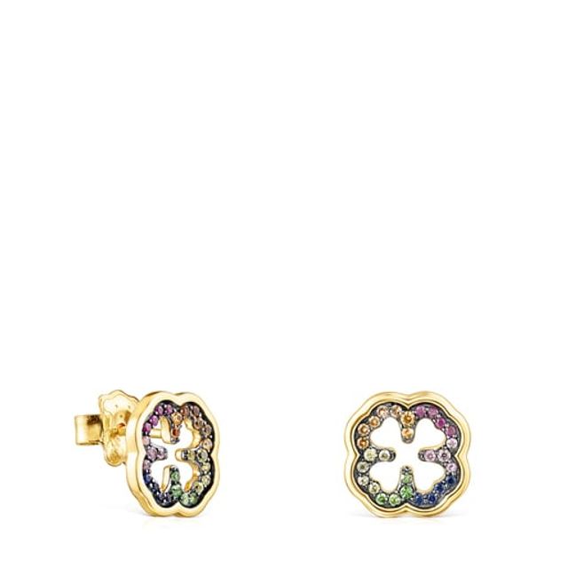 TOUS Silver Vermeil TOUS Good Vibes clover Earrings with Gemstones